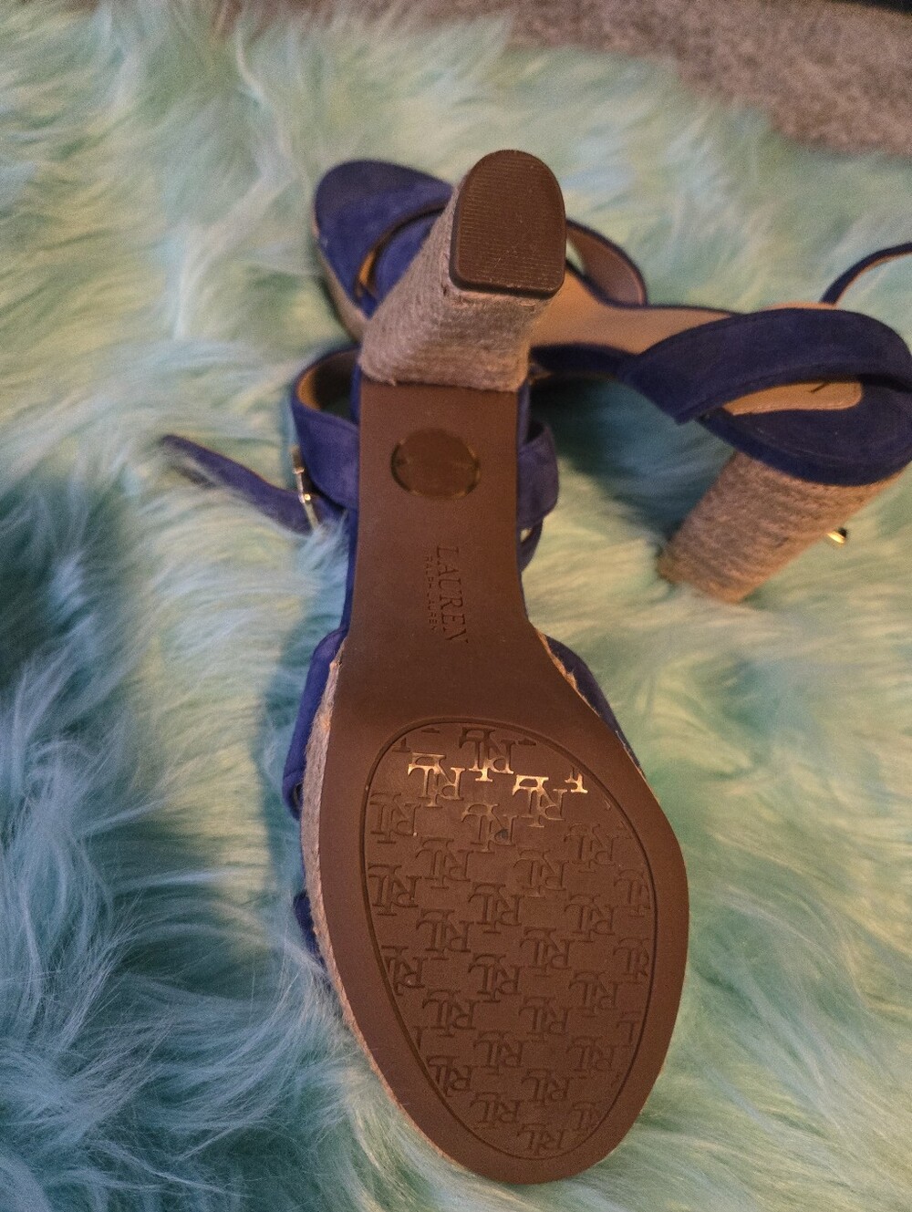 Ralph Lauren Blue Suede Crisscross Ankle Strap Espadrille Sandals - Picture 6 of 8
